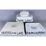 A White Glazed Pottery "Pure Lard" Rectangular Grocer's Slab, Three Other Pottery Slabs and a Butter