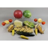 A Small Collection of Green Grocers Composition Display Models of Vegetables, 20th Century,