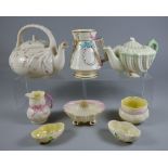 A Small Collection of Belleek Porcelain, including - teapot with McBirney lid giving recipe for