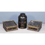 A Pair of Brass Mounted and Black Japanned Metal Square Coffee/Tea Display Slopes, Late Victorian,