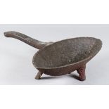 A Cast Iron Grisset Pan, 18th Century, possibly Irish or Weald, of oval form and with three raised