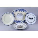 A Brown and White Pottery "Harris's Sausages" Circular Plate and Three Other Pieces of Pottery,