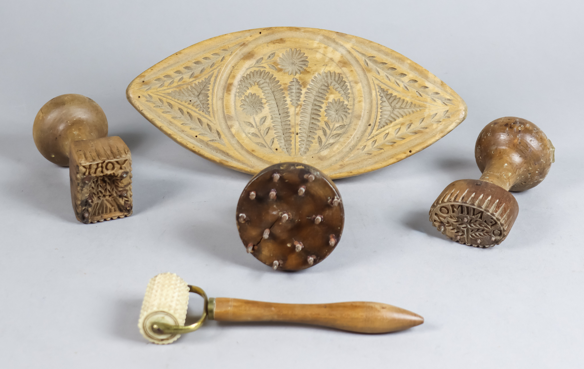 Three Carved Wood Biscuit Prickers, Victorian, worded and carved with "Cenimon" and tree design, - Image 2 of 2