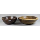 Two Sycamore Diary Bowls, 19th Century, 17.75ins diameter x 5.25ins high, and, 13.75ins diameter x