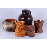 A Collection of Pottery, 19th Century, including brown lead glazed mug of waisted form, 5.75ins