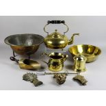 A Small Collection of Domestic Brassware, 19th/Early 20th Century, including - sieve on three