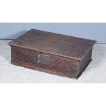 An Oak Boarded Box, 18th Century, the front and sides with green stencilled decoration, 22ins x