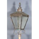 A Copper Square Street Lantern, Victorian Style, with turned finial and angled glazed sides (with