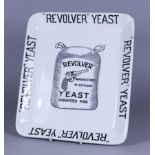 A White Glazed Pottery "Revolver" Yeast Rectangular Slab, printed in black, 12ins x 10.25ins