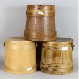 A Birch Wood Butter or Flour Barrel and Cover, Late 19th Century, with high swing handle, 10.25ins