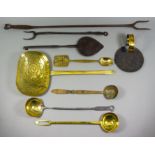 A Brass Skimmer, Late 18th Century, 22.5ins, and a collection of cooking implements, including - a