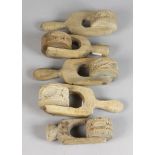 Five Carved Wood Butter Rollers, Victorian, carved with a rosebud design, 6ins, wheat ear, 6.