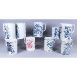 A Pair of Staffordshire Blue and White Pottery Quart Tankards, Matching Jug and Six Other