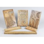 Three Wooden Rectangular Sugar Moulds, 19th Century, and Five Other Moulds, two of the rectangular