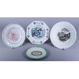 Four Pottery Transfer Printed Children's Plates, 19th Century, including octagonal plate with "