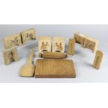 Four Carved Wood Two-Piece Butter Moulds, carved with a duck, 4ins x 3.875ins, a goose, 2.5ins x