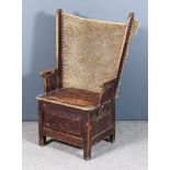 A Late 19th Century Stained Pine Orkney Armchair, the curved back formed of plaited oat straw, plain