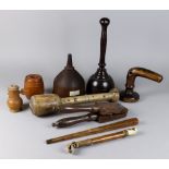 A Small Collection of Treen, including a 19th Century turned hardwood masher, 12ins high, a turned