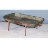 A Large Copper Rectangular Two-Handled Basting Tray, 19th Century, on short iron legs, 33ins x 23ins