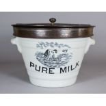 A White Glazed Pottery "Pure Milk" Two-Handled Pail, Early 20th Century, made for "Bryant &