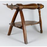 A Turned Oak and Wrought Iron Toasting Stand, 19th Century, with three double prongs to front, on
