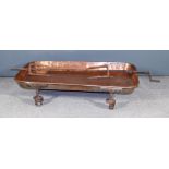 A Large Copper Rectangular Two-Handled Basting Tray,19th Century, on heavy iron legs with castors