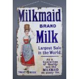 An Enamel Rectangular Advertising Sign, Early 20th Century, worded "Milkmaid Brand Milk", by