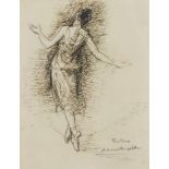 ***Dame Laura Knight (1877-1970) - Ink sketch - "Anna Pavlova rehearsing 'The Dying Swan' (1925)",