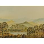 Elizabeth Oakley (fl. 1848) - Watercolour - "Palace in the Hills" - Naive view of a palace in a