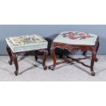 A Victorian Rosewood Framed Rectangular Stool, of shaped and moulded outline, with shaped rails,