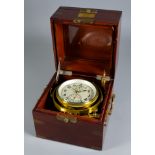 A 20th Century Russian Brass Bound Mahogany Cased Two Day Ships Chronometer, No. 00132, the 3.625ins