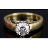 A Solitaire Diamond Ring, Modern, in 18ct yellow gold mount, set with round brilliant cut diamond,