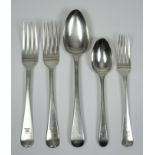 An Old English Silver Part Table Service, comprising - seven table forks by Richard Turner, London