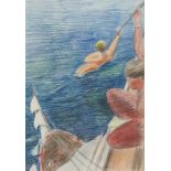 ***Richard Cotton Carline (1896-1980) - Pastel drawing - Man shinning down a ships rigging, 13.