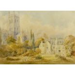 19th Century English School - Watercolour - View of Gloucester Cathedral and Sir John Seymour's