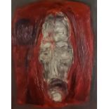 ***Paul Rambie (born 1919) - Oil painting - "Christo au Cadre Rouge" - Dramatic head of Christ,