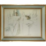 ***John Stanton Ward (1917-2007) - Pen and watercolour sketch - Two boys wearing paper hats and