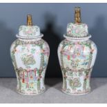 A Pair of Modern Chinese Porcelain Baluster Shaped Vases and Domed Covers, with gilt kylin