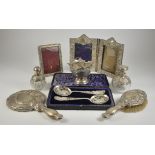 A Pair Of Edward VII Silver Serving Spoons, and mixed silverware, the spoons by Atkin Bros.,