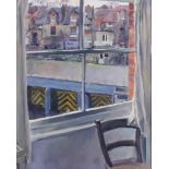 John Pearce (born 1942) - Two oil paintings - View from sash window over rear of houses, signed