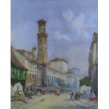 W.L. Wells - Watercolour - Continental market street scene, signed and dated 1872, 19ins x 15ins,
