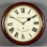 A 19th Century Mahogany Cased Dial Wall Clock by W. Wright of Nottingham, the 12ins diameter cream