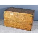 @A Victorian Brass Bound Oak Rectangular Plate Chest, the lid bearing brass plaque "L. E. Bushe",