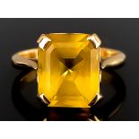 A Citrine Dress Ring, Modern, 14ct gold mount with fancy gallery, set with a faceted citrine stone