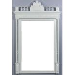 A 19th Century French Grey Painted Rectangular Wall Mirror, with spindle turned gallery with shell