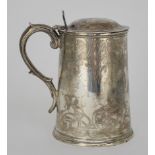 A Victorian Silver Lidded Tankard, by Joseph Angell I and Joseph Angell II, London 1844, the