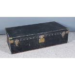 An Early 20th Century Louis Vuitton Black Leather Cloth and Brass Mounted Rectangular Cabin Trunk (