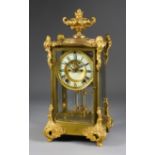 A Late 19th Century American Gilt Brass Cased "Four Glass" Mantel Clock, by The Ansonia Clock Co.,