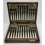 A Set of Twelve George V Silver and Mother-of-Pearl Handled Fruit Knives and Forks, by Elkington &