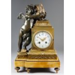 A 19th Century French Gilt Brass and Bronze Mantel Clock, No.678, the 3.75ins diameter white